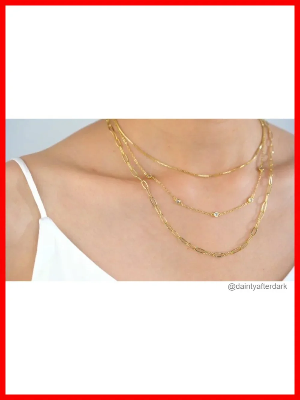 14k-Gold-Plated 3-Piece Layered Necklace Set Dainty Stackable Chain with CZ